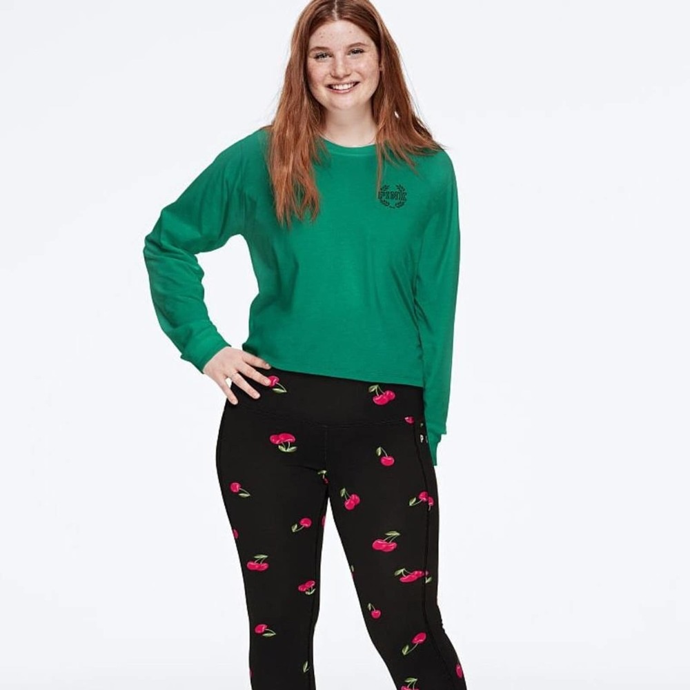 Victoria's Secret PINK Women's Everyday Script Logo Long Sleeve T-Shirt Green XS